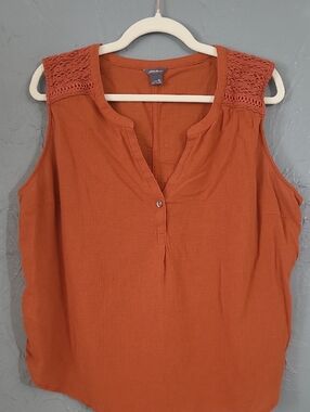 EDDIE BAUER Orange Flowy Tank Top V-Neck Knit Shoulder Size XL